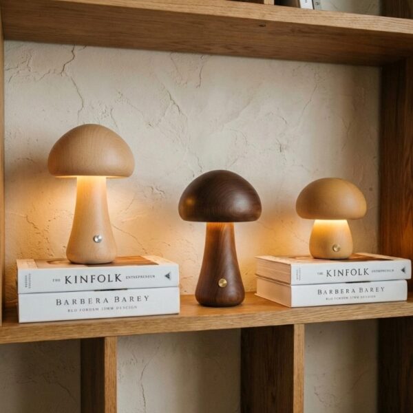 kiyo_WOODEN_MUSHROOM_TABLE_LAMP Wooden Mushroom Table Lamps